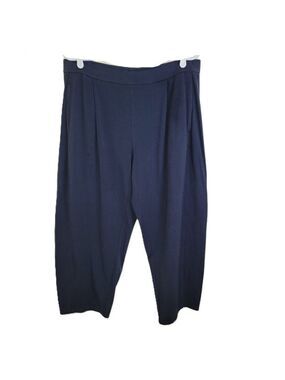 Eileen Fisher Organic Cotton Cropped Ankle Lantern Pants Navy Women's SZ L